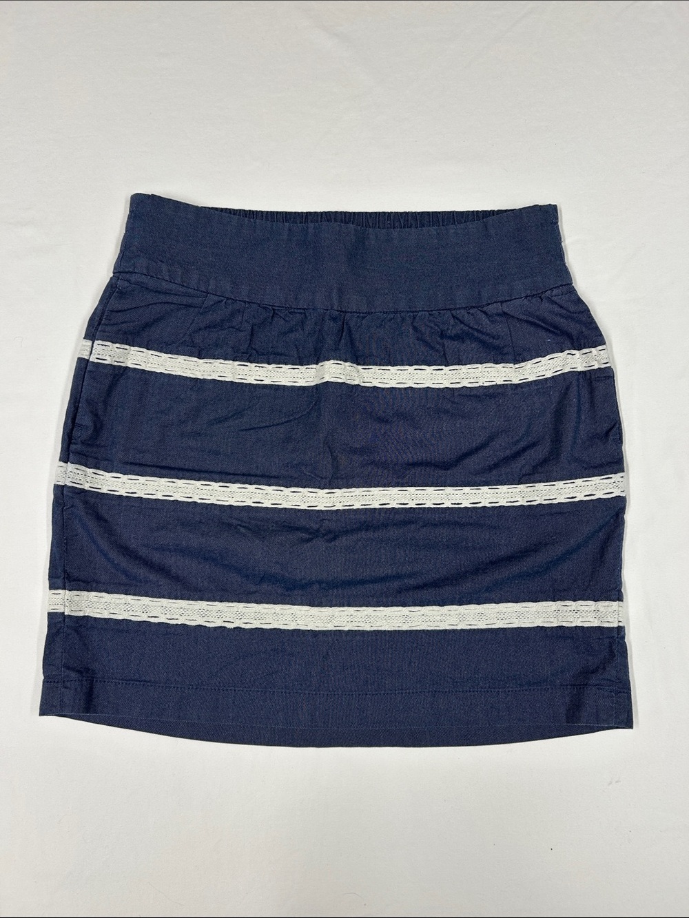 Banana Republic Navy Mini Skirt with White Lace Stripes